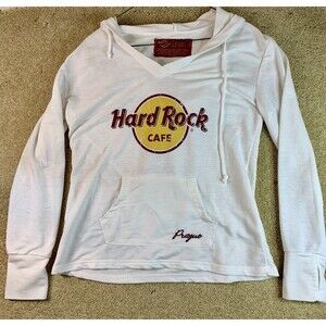 Vintage Hard Rock Café Prague Women’s Hoodie T Shirt White Small